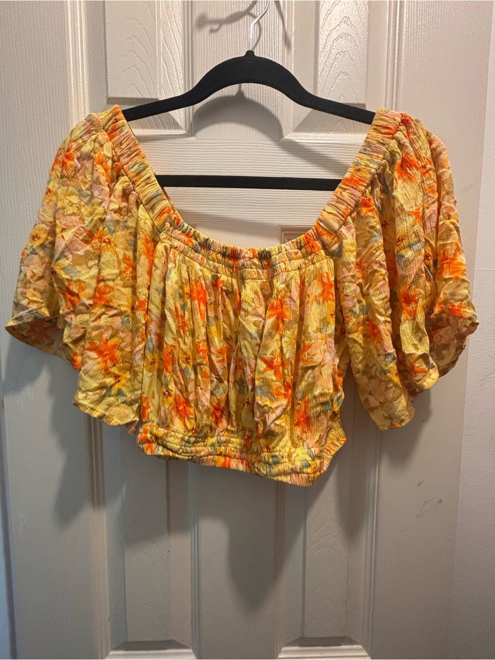 Rip Curl Yellow Floral Off-Shoulder Crop Top
